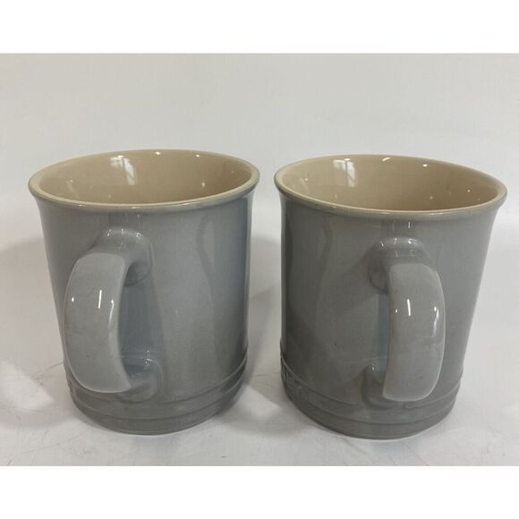 Le Creuset Coffee Tea Mug Gray Ceramic 4” Taupe Interior Set Of (2) - Picture 5 of 8